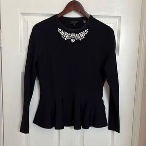 Ted Baker Black Embellished Peplum Top
